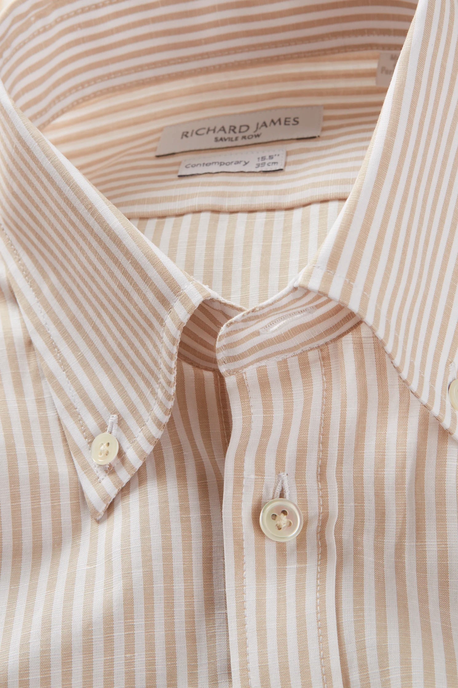 Button-Down Shirt – Tan Cotton & Linen Bengal Stripe