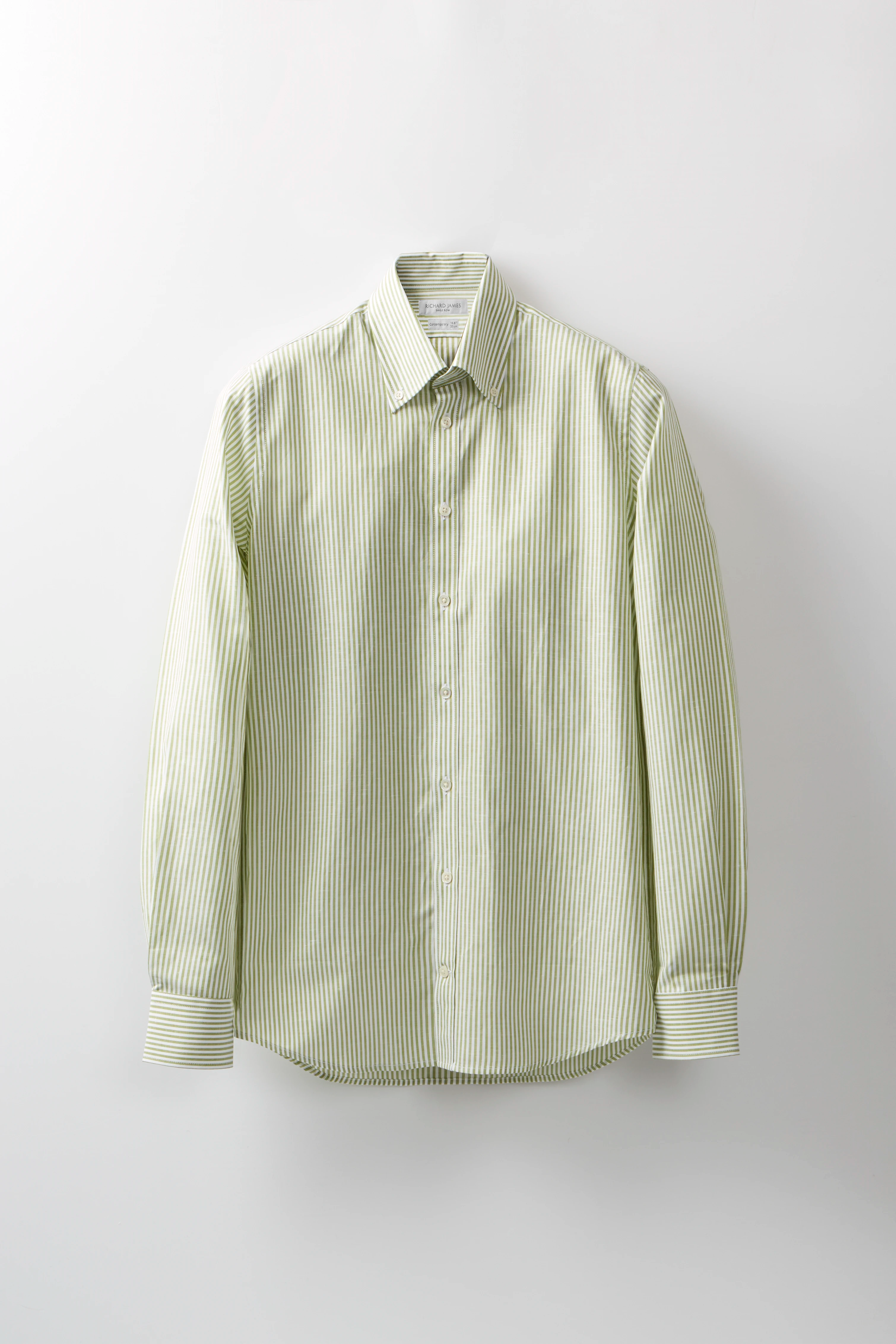Button-Down Shirt – Green Cotton & Linen Bengal Stripe