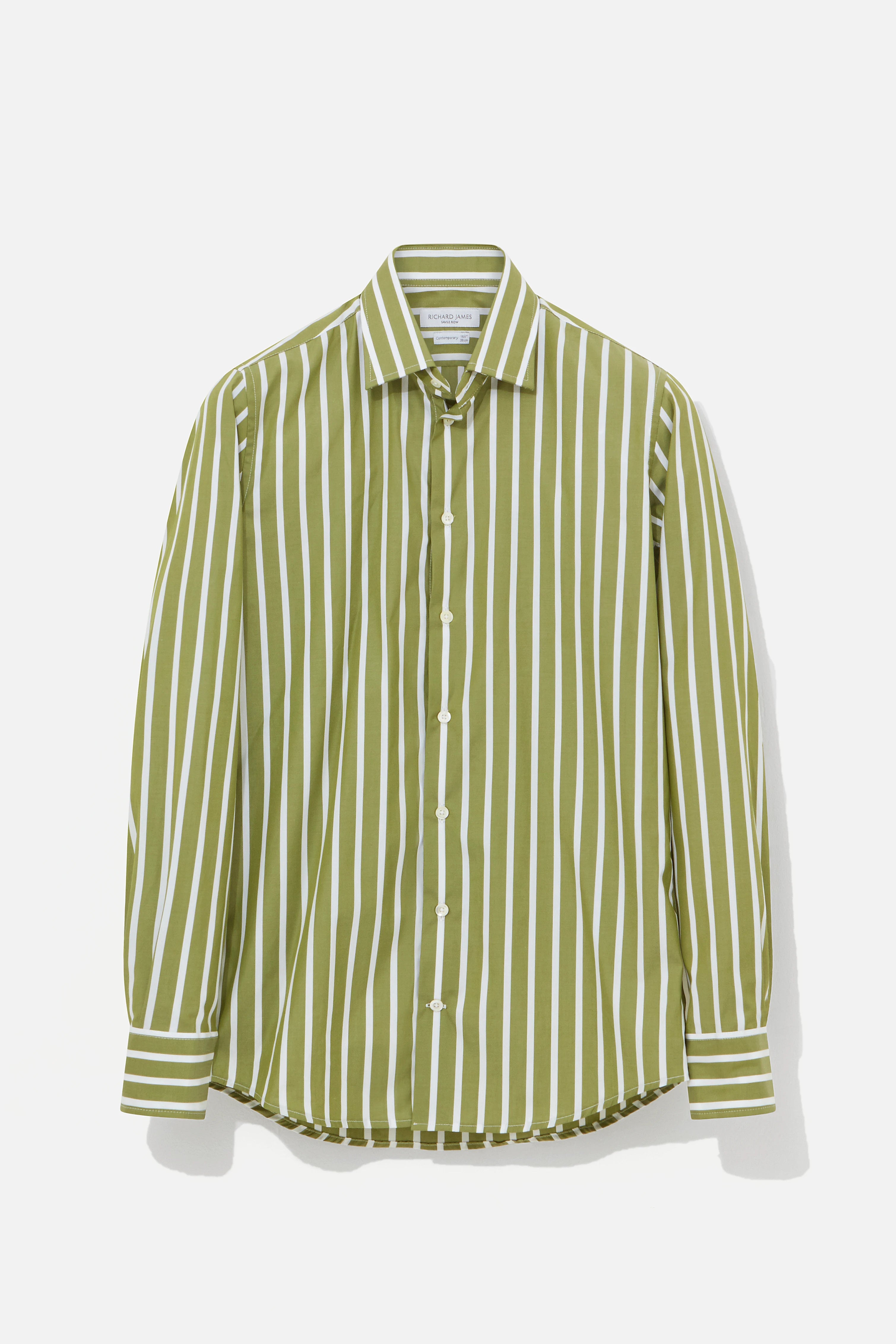 Contemporary Shirt – Avocado & White Ribbon Stripe