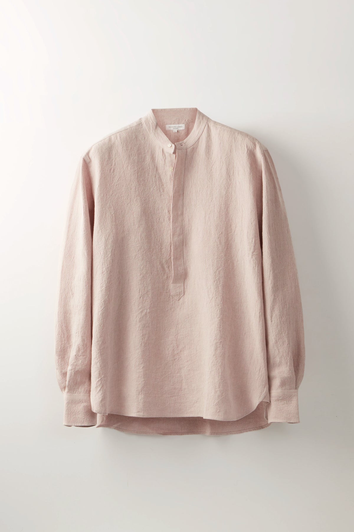 Grandad-Collar Shirt – Dusty Pink Stripe Linen