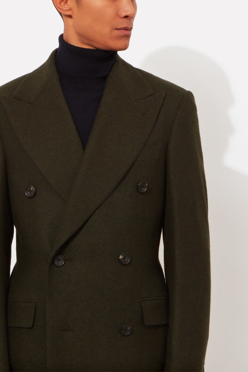 Double Breasted Wool and Twill Coat