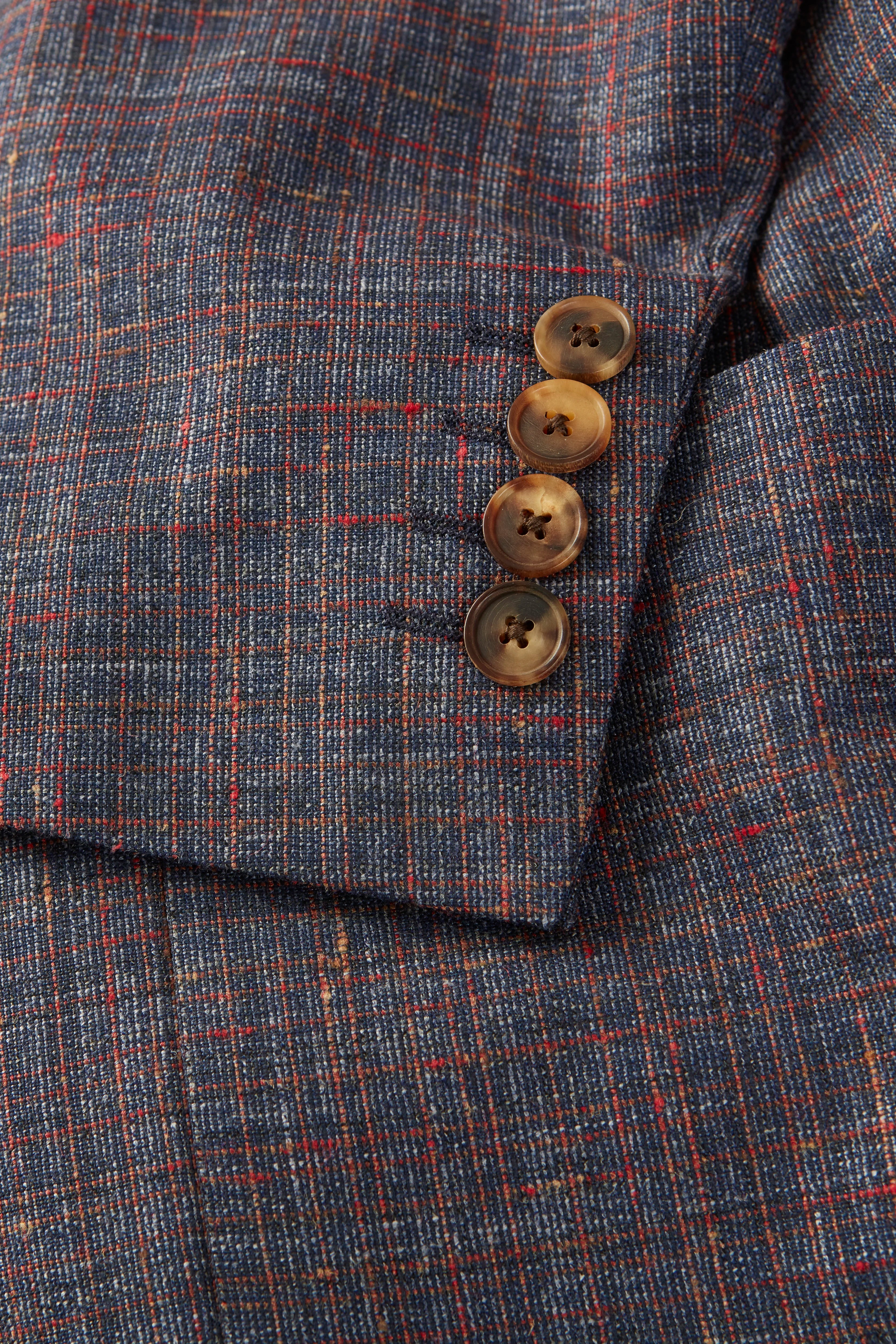 Chapman Blazer – Denim Blue Wool, Silk & Linen Check