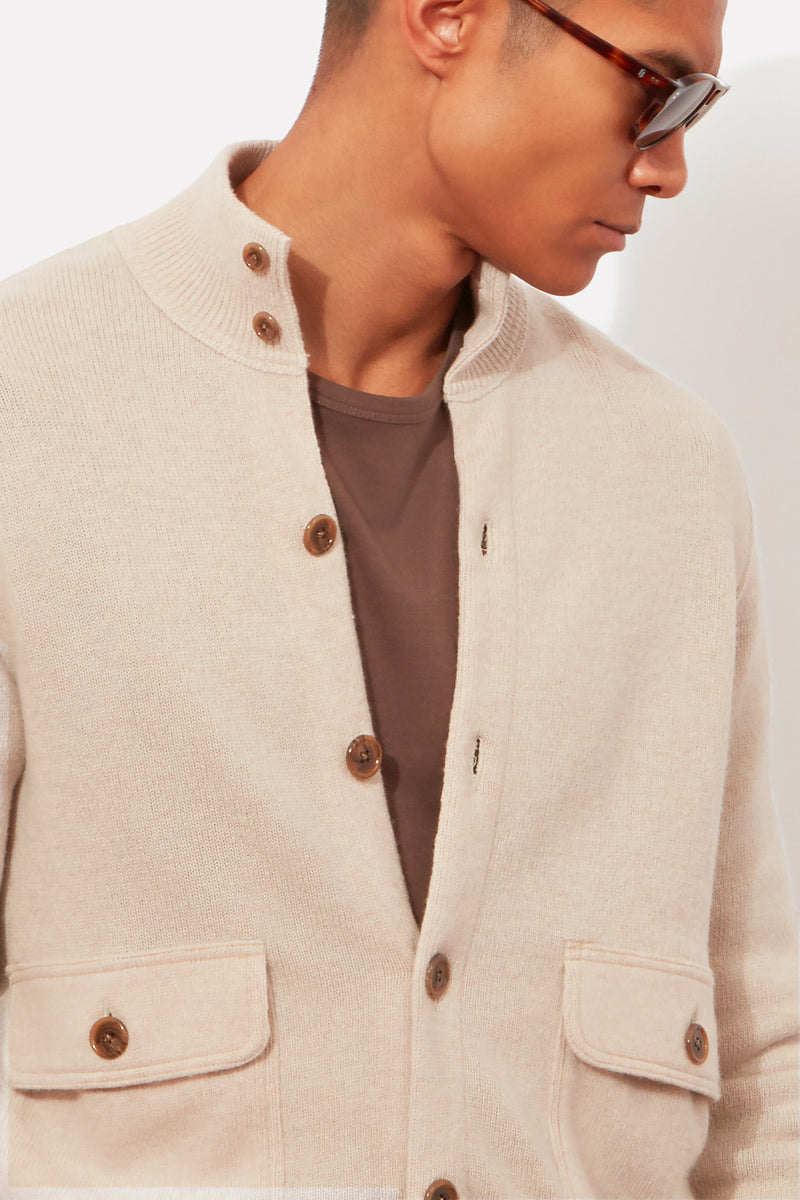 Funnel Neck Button Cardigan