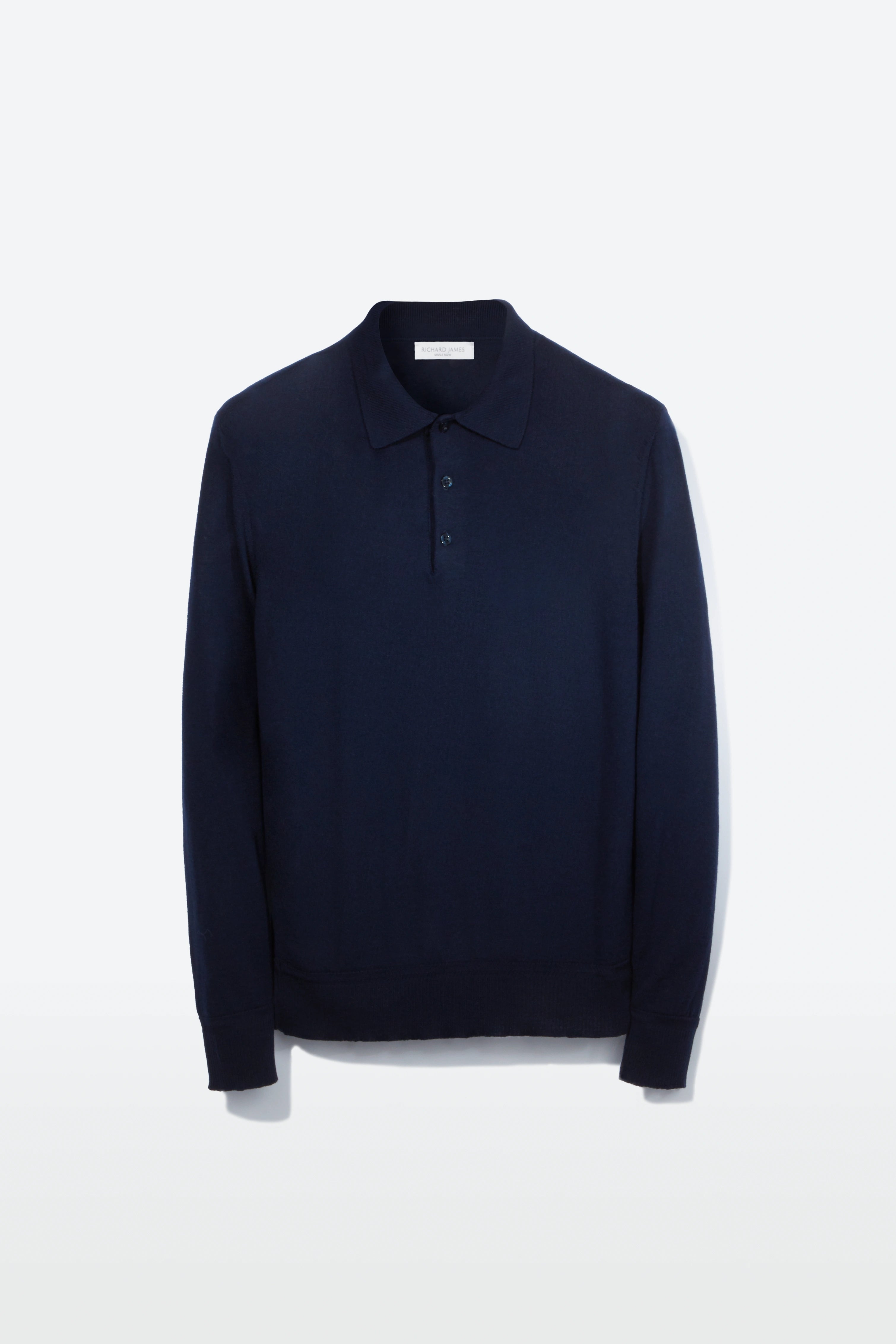 Polo – Navy Melange Fine Gauge Merino Wool