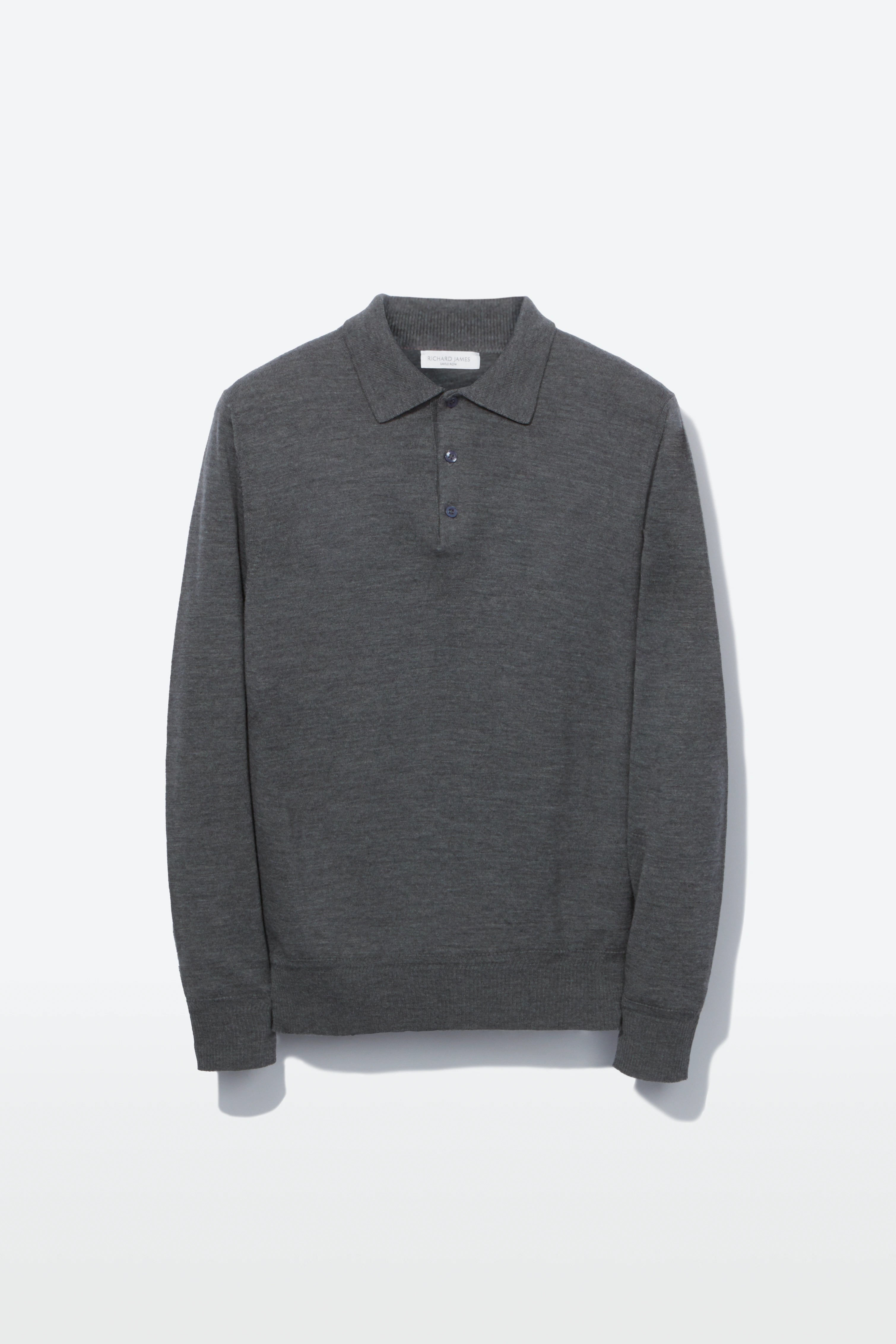 Polo – Grey Melange Fine Gauge Merino Wool