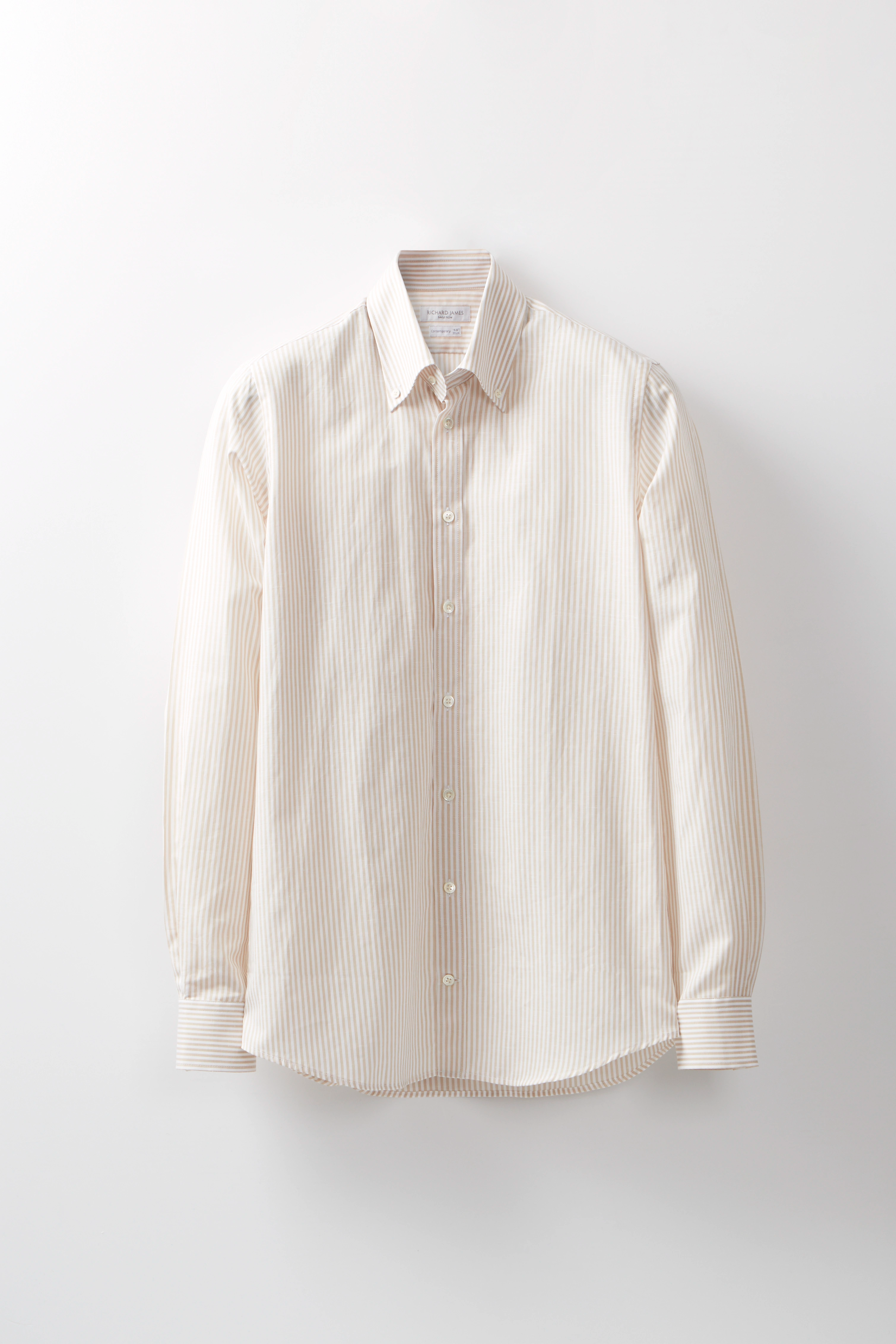 Button-Down Shirt – Tan Cotton & Linen Bengal Stripe