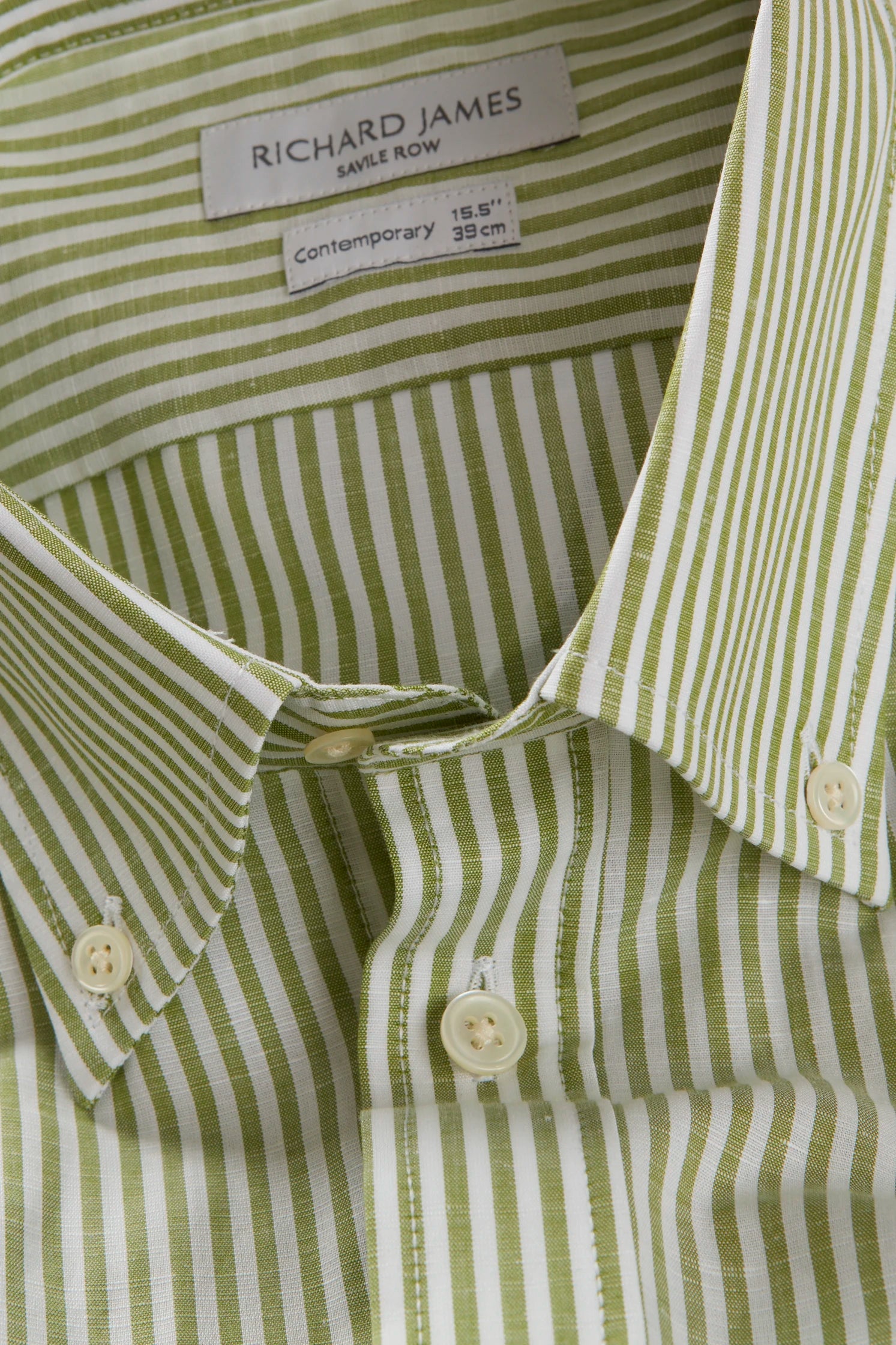 Button-Down Shirt – Green Cotton & Linen Bengal Stripe