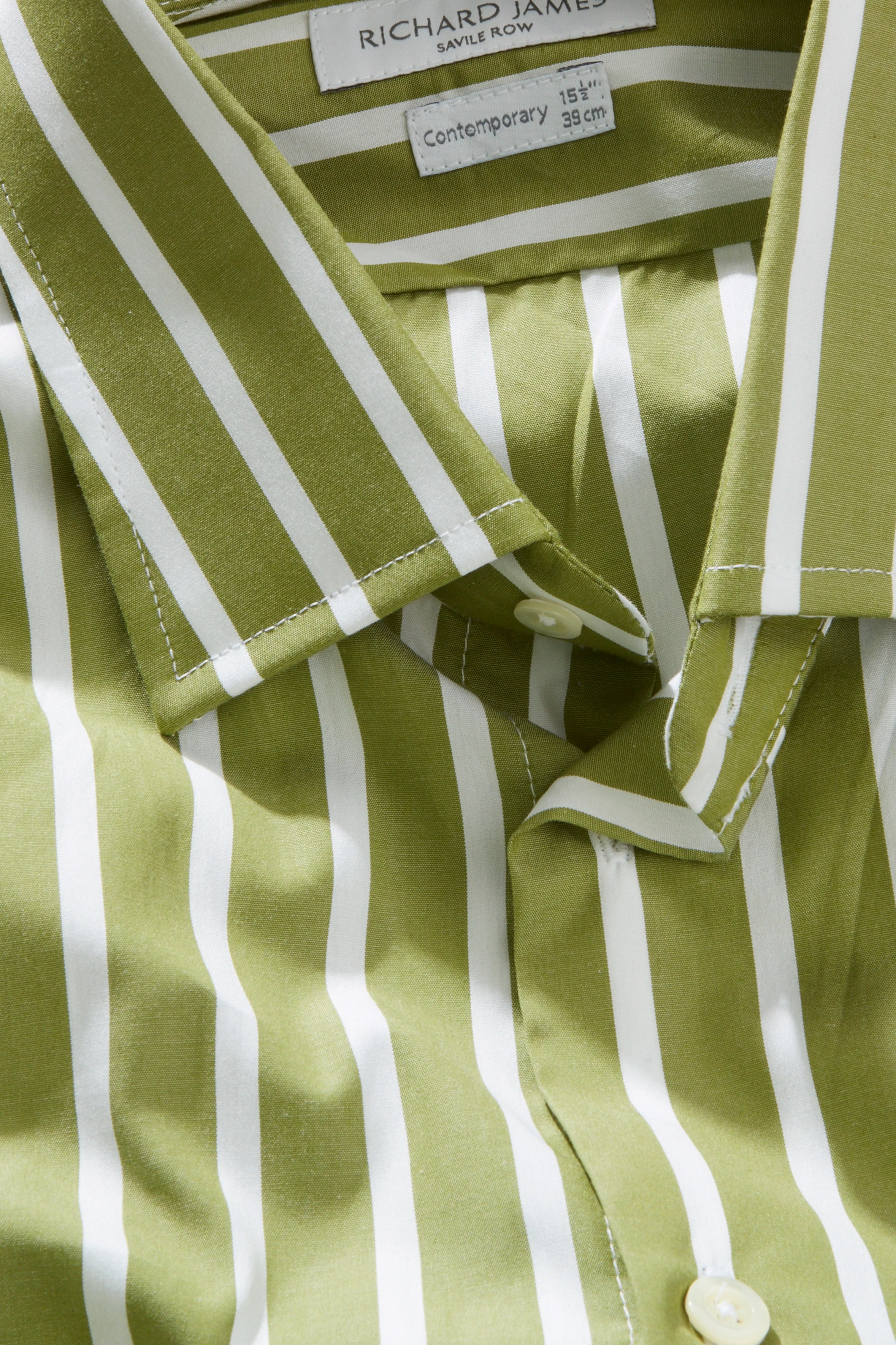 Contemporary Shirt – Avocado & White Ribbon Stripe