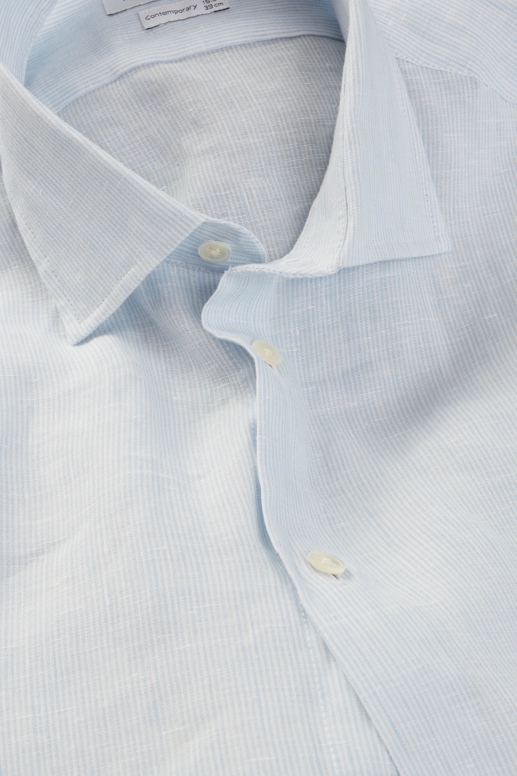 Contemporary Shirt – Sky Blue Narrow Stripe Linen