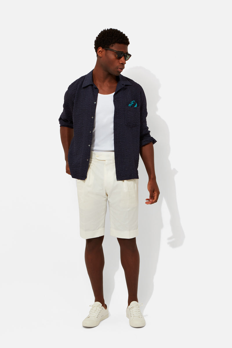 Pleated Cotton Twill Shorts