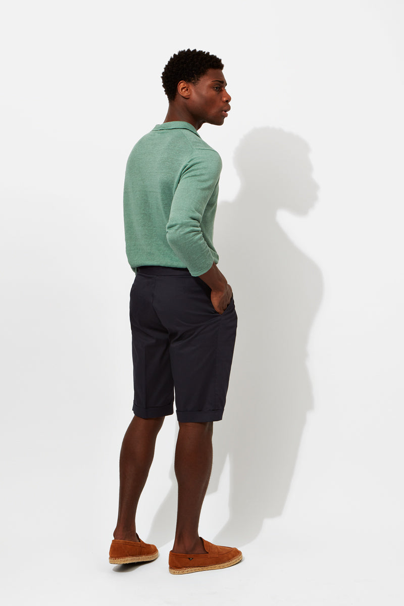 Pleated Cotton Twill Shorts