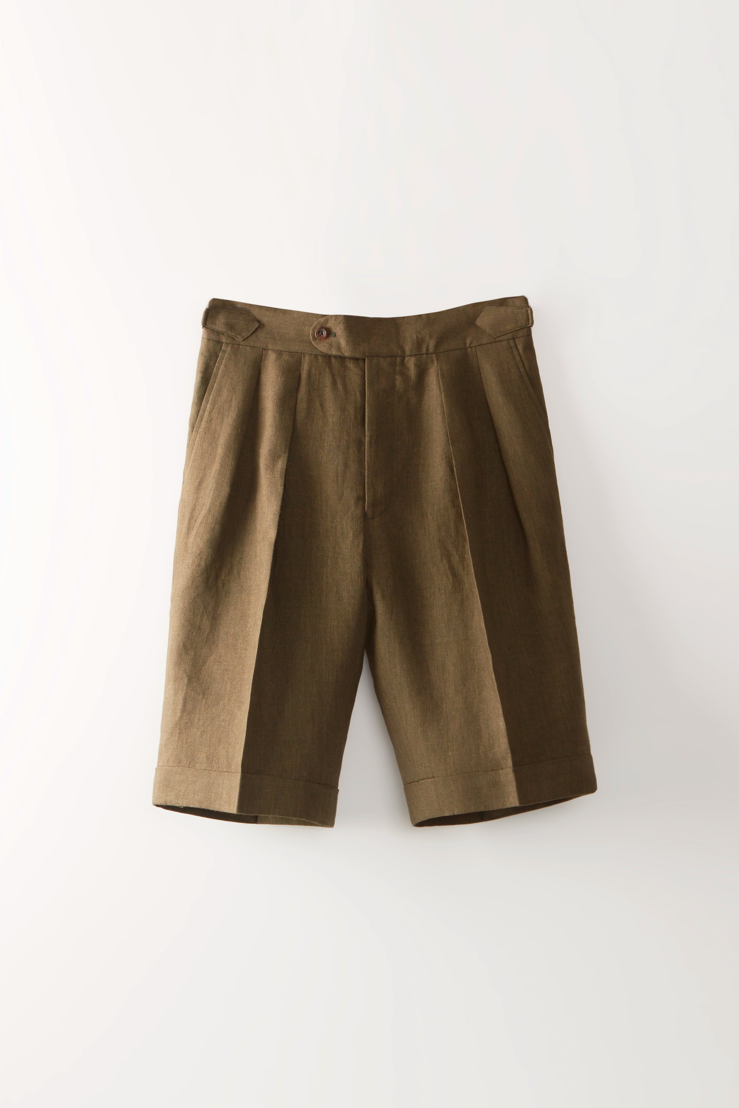 Pleated Shorts – Olive Linen