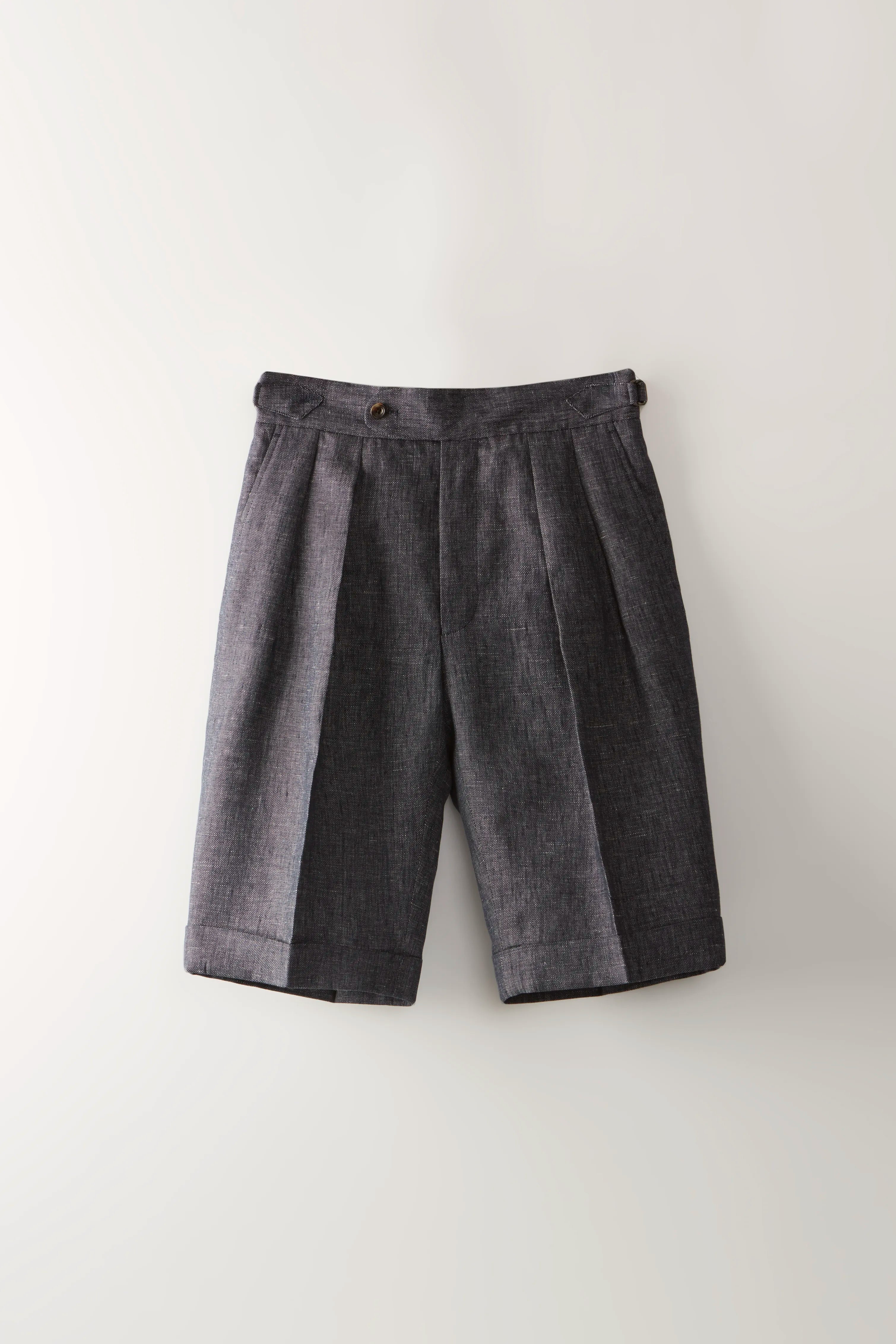 Pleated Shorts – Denim Blue Linen & Cotton