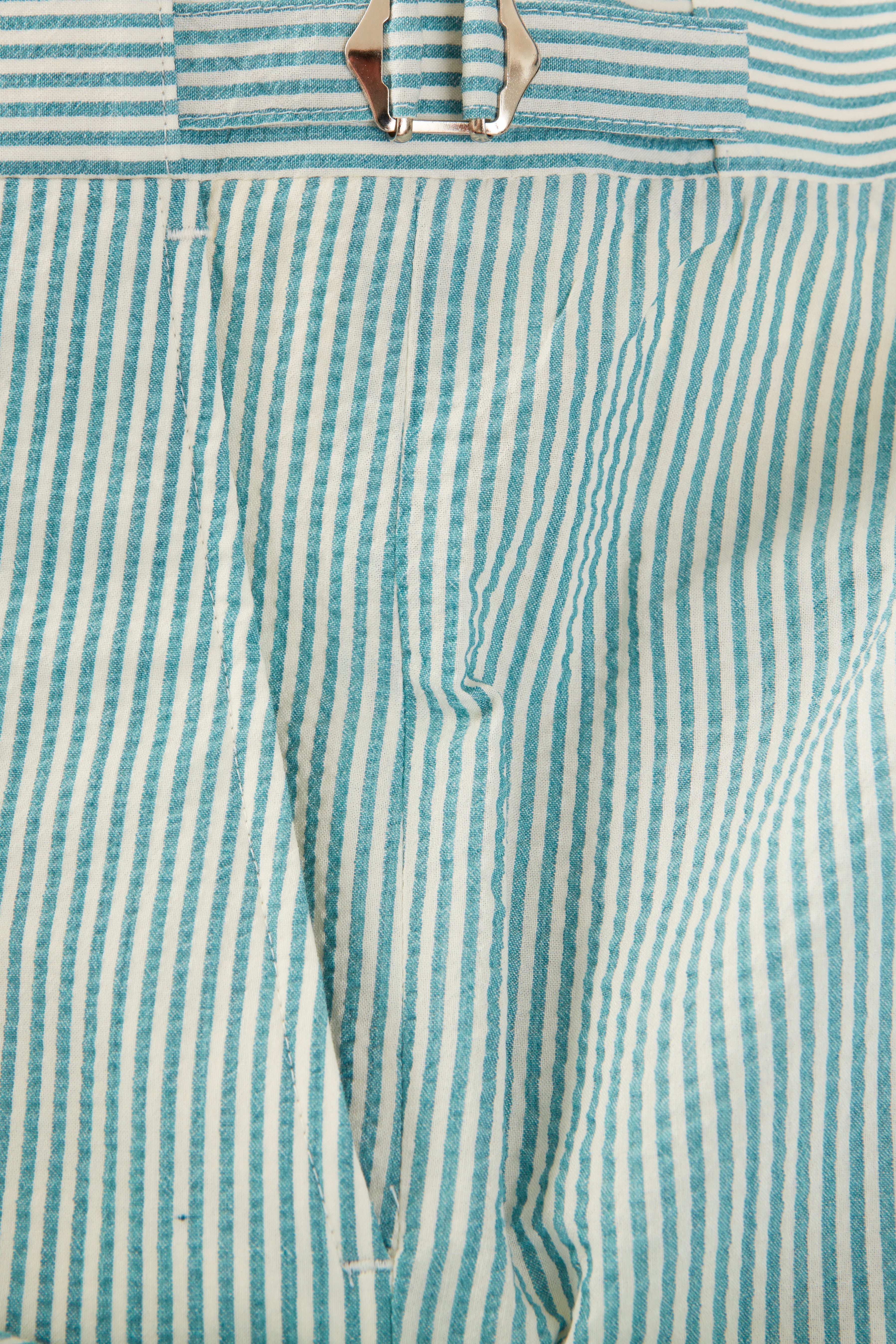 Chapman Trousers – Turquoise Wool & Silk Seersucker